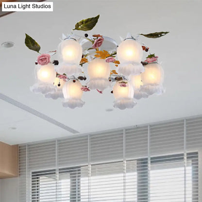 DecorBites™ DecorBites™ Bloom Korean Garden Metal White Semi Flush Ceiling Lighting Fixture - 7/9 Bulbs
