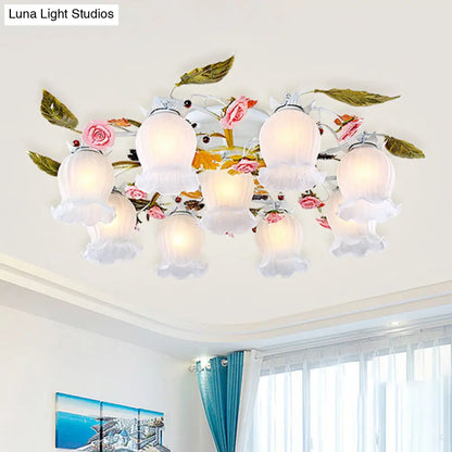 DecorBites™ DecorBites™ Bloom Korean Garden Metal White Semi Flush Ceiling Lighting Fixture - 7/9 Bulbs