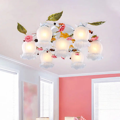 DecorBites™ DecorBites™ Bloom Korean Garden Metal White Semi Flush Ceiling Lighting Fixture - 7/9 Bulbs