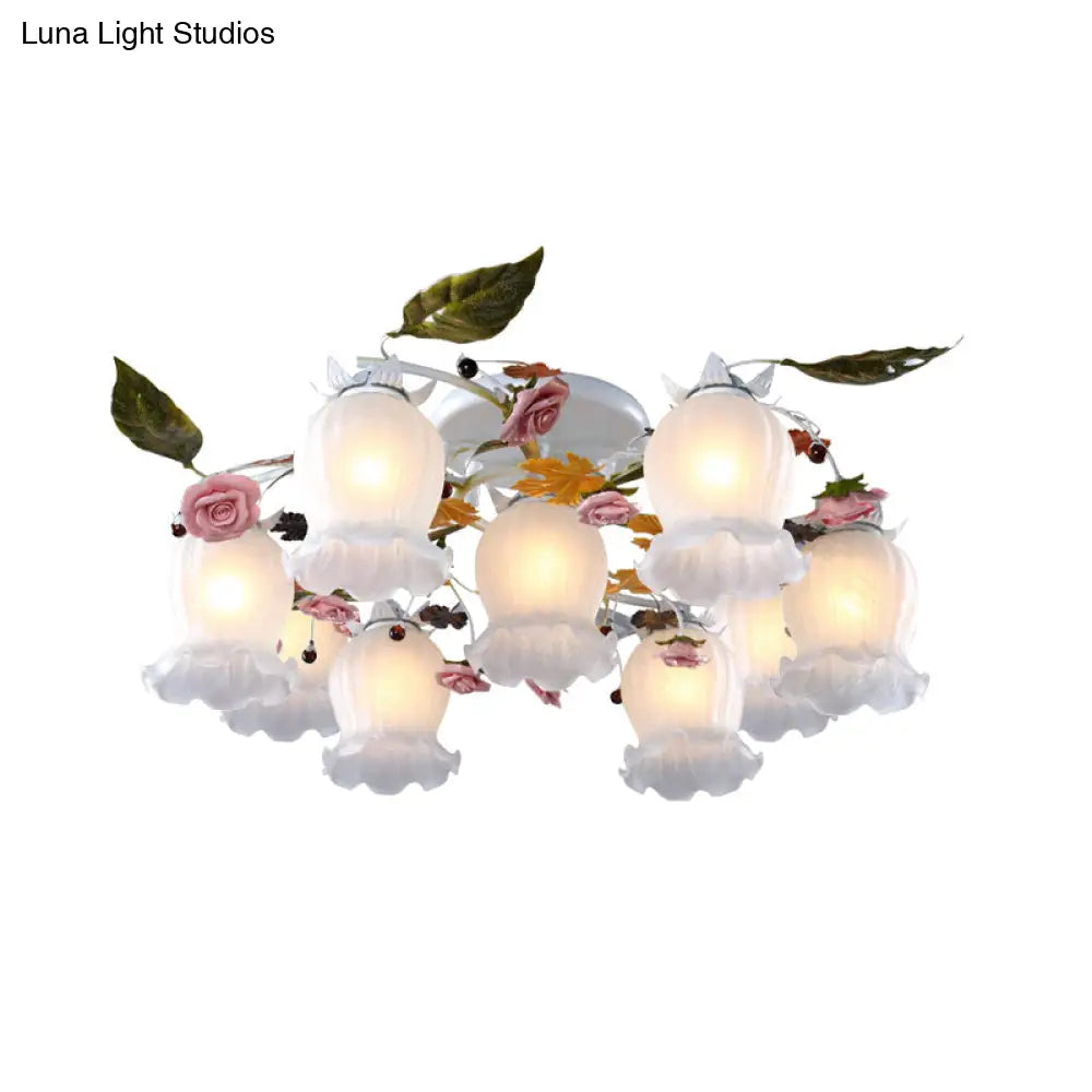 DecorBites™ DecorBites™ Bloom Korean Garden Metal White Semi Flush Ceiling Lighting Fixture - 7/9 Bulbs