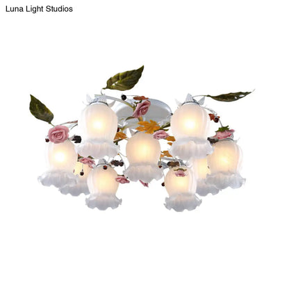 DecorBites™ DecorBites™ Bloom Korean Garden Metal White Semi Flush Ceiling Lighting Fixture - 7/9 Bulbs
