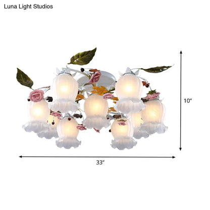 DecorBites™ DecorBites™ Bloom Korean Garden Metal White Semi Flush Ceiling Lighting Fixture - 7/9 Bulbs