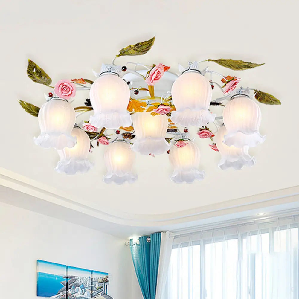 DecorBites™ DecorBites™ Bloom Korean Garden Metal White Semi Flush Ceiling Lighting Fixture - 7/9 Bulbs