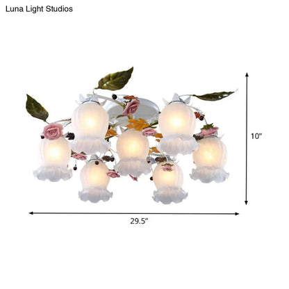 DecorBites™ DecorBites™ Bloom Korean Garden Metal White Semi Flush Ceiling Lighting Fixture - 7/9 Bulbs