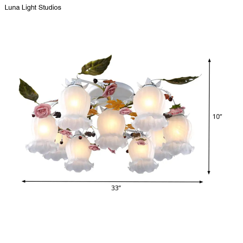 DecorBites™ DecorBites™ Bloom Korean Garden Metal White Semi Flush Ceiling Lighting Fixture - 7/9 Bulbs