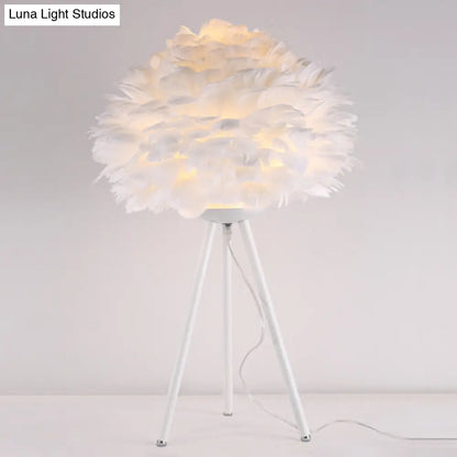 Bloom Nordic Feather Nightstand Lamp - Single White/Pink Table Light with Tripod for Bedroom