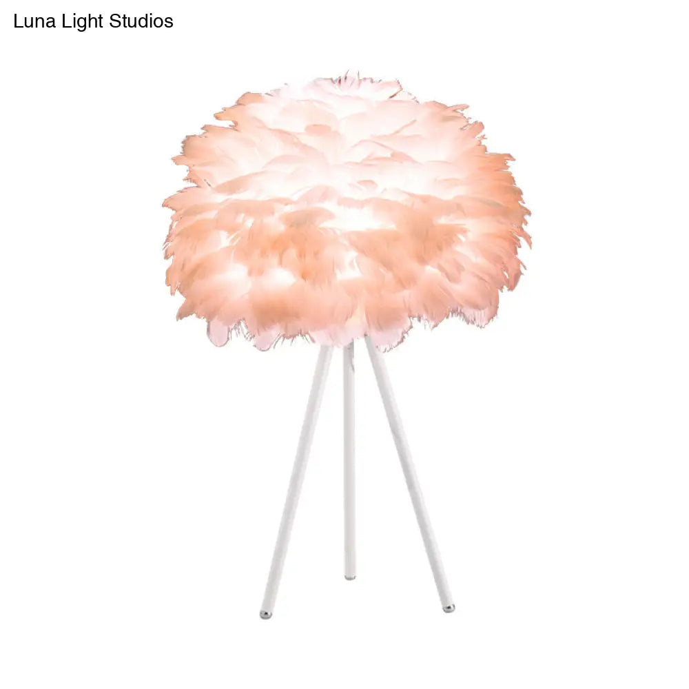Bloom Nordic Feather Nightstand Lamp - Single White/Pink Table Light with Tripod for Bedroom