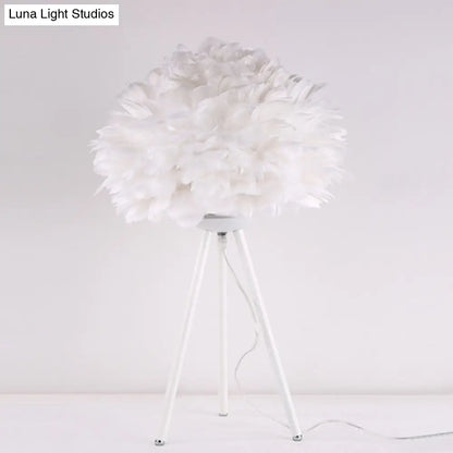 Bloom Nordic Feather Nightstand Lamp - Single White/Pink Table Light with Tripod for Bedroom