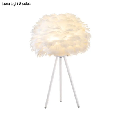 Bloom Nordic Feather Nightstand Lamp - Single White/Pink Table Light with Tripod for Bedroom