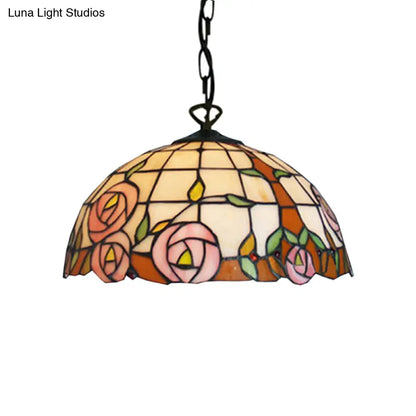 Bloom Tiffany Handcrafted Art Glass Pendant Light - 12"/16" Wide Pink Down Lighting Fixture