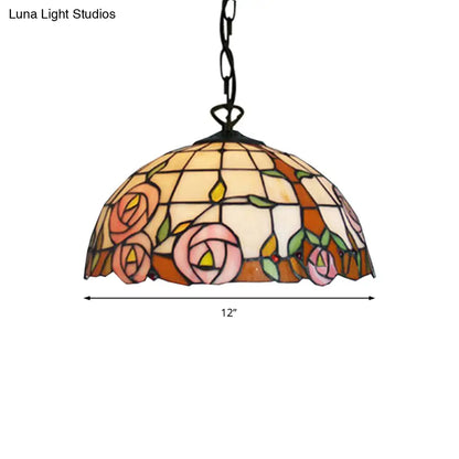 Bloom Tiffany Handcrafted Art Glass Pendant Light - 12"/16" Wide Pink Down Lighting Fixture