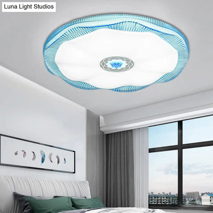 ديكوربايتس™ مصباح سقف بلومينج مدمج لغرفة النوم، غطاء أكريليك عصري، أبيض/أزرق/ذهبي، دافئ/أبيض - عرض 16 بوصة/19.5 بوصة