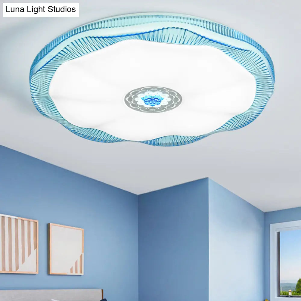 ديكوربايتس™ مصباح سقف بلومينج مدمج لغرفة النوم، غطاء أكريليك عصري، أبيض/أزرق/ذهبي، دافئ/أبيض - عرض 16 بوصة/19.5 بوصة