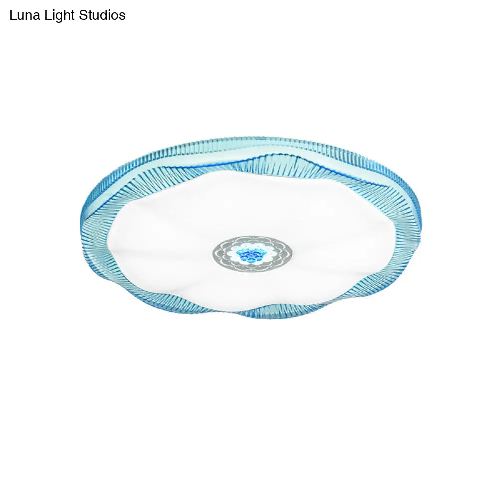 ديكوربايتس™ مصباح سقف بلومينج مدمج لغرفة النوم، غطاء أكريليك عصري، أبيض/أزرق/ذهبي، دافئ/أبيض - عرض 16 بوصة/19.5 بوصة