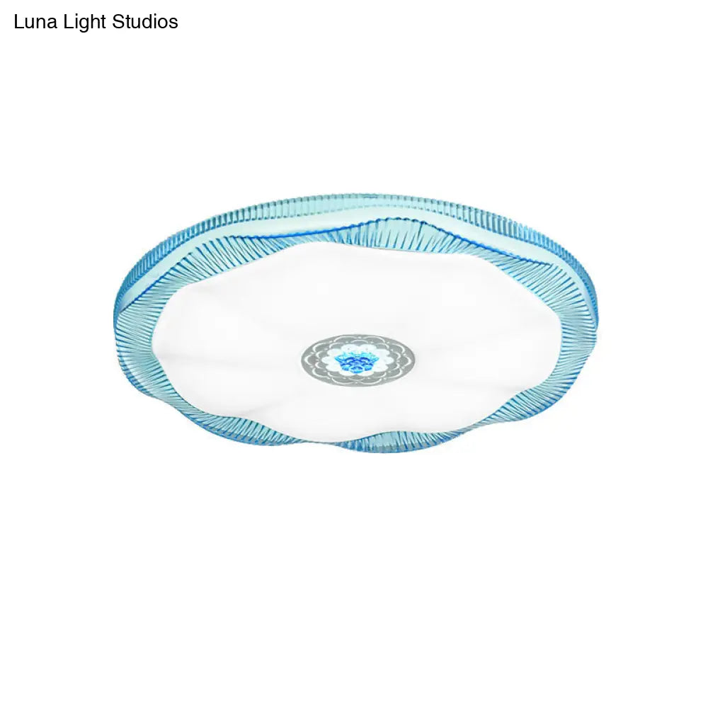 ديكوربايتس™ مصباح سقف بلومينج مدمج لغرفة النوم، غطاء أكريليك عصري، أبيض/أزرق/ذهبي، دافئ/أبيض - عرض 16 بوصة/19.5 بوصة