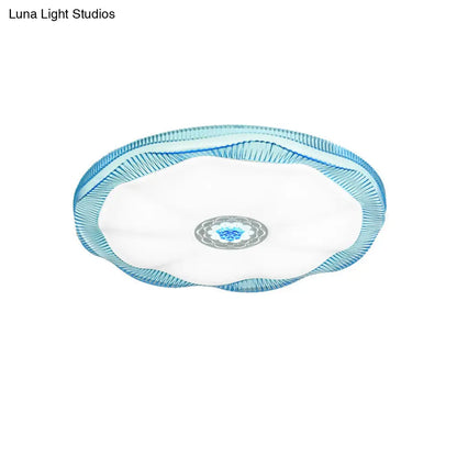 ديكوربايتس™ مصباح سقف بلومينج مدمج لغرفة النوم، غطاء أكريليك عصري، أبيض/أزرق/ذهبي، دافئ/أبيض - عرض 16 بوصة/19.5 بوصة