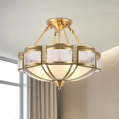 DecorBites™ DecorBites™ Blossom Ceiling Light Fixture - Traditional Style, 14"/18" Wide, 3/4 Bulbs, Frosted Glass Pattern, Semi Flush Mount in Brass