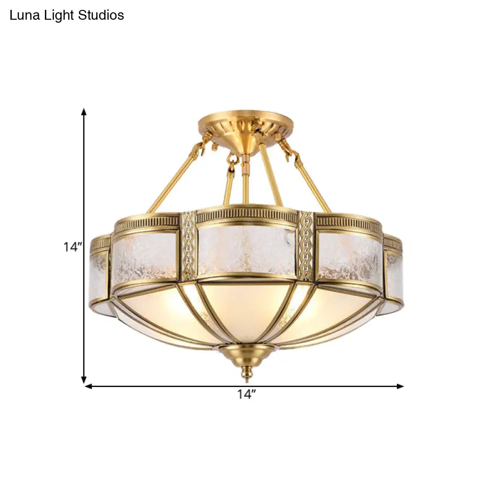 DecorBites™ DecorBites™ Blossom Ceiling Light Fixture - Traditional Style, 14"/18" Wide, 3/4 Bulbs, Frosted Glass Pattern, Semi Flush Mount in Brass