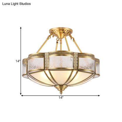 DecorBites™ DecorBites™ Blossom Ceiling Light Fixture - Traditional Style, 14"/18" Wide, 3/4 Bulbs, Frosted Glass Pattern, Semi Flush Mount in Brass