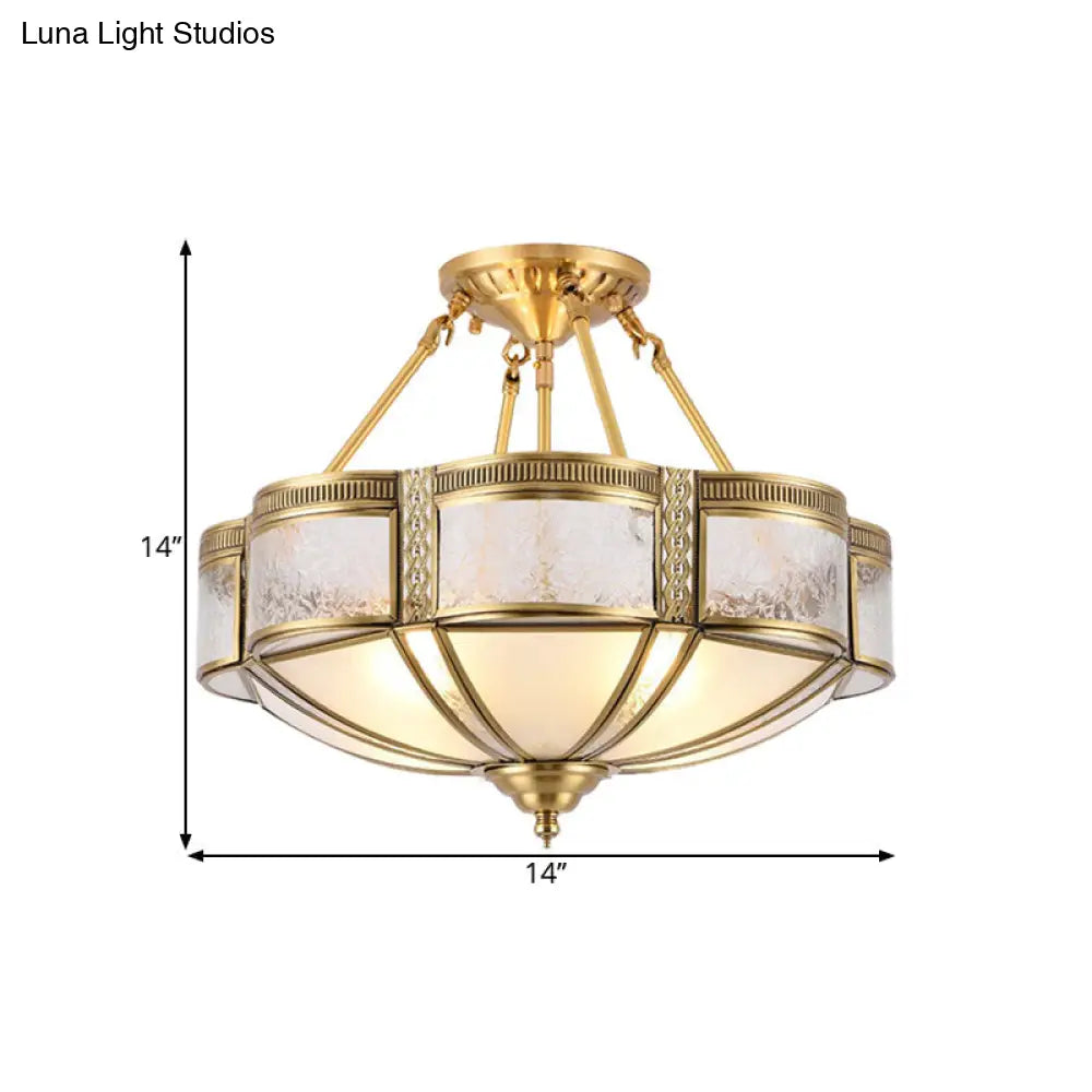 DecorBites™ DecorBites™ Blossom Ceiling Light Fixture - Traditional Style, 14"/18" Wide, 3/4 Bulbs, Frosted Glass Pattern, Semi Flush Mount in Brass