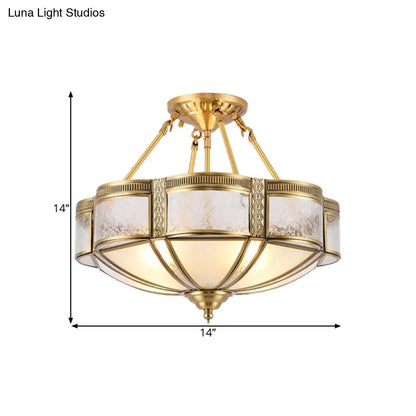 DecorBites™ DecorBites™ Blossom Ceiling Light Fixture - Traditional Style, 14"/18" Wide, 3/4 Bulbs, Frosted Glass Pattern, Semi Flush Mount in Brass