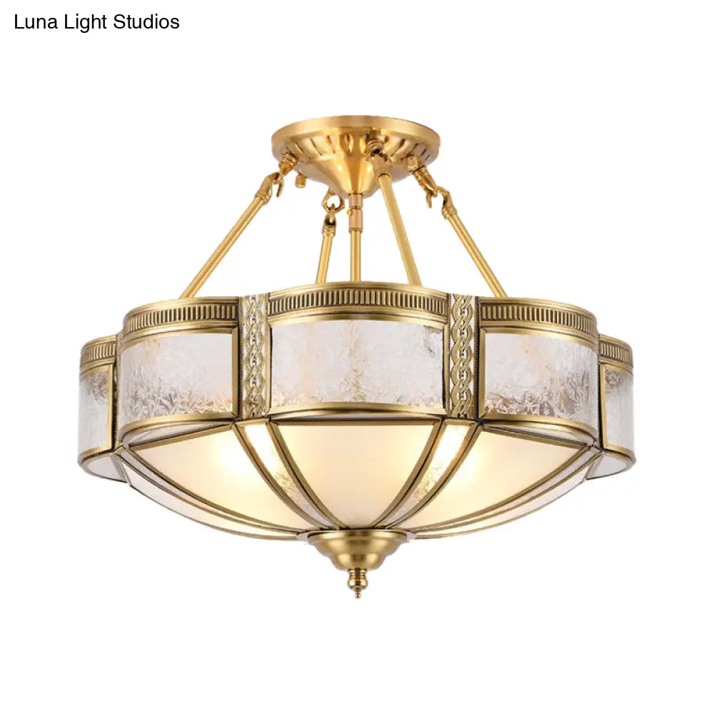 DecorBites™ DecorBites™ Blossom Ceiling Light Fixture - Traditional Style, 14"/18" Wide, 3/4 Bulbs, Frosted Glass Pattern, Semi Flush Mount in Brass