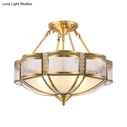 DecorBites™ DecorBites™ Blossom Ceiling Light Fixture - Traditional Style, 14"/18" Wide, 3/4 Bulbs, Frosted Glass Pattern, Semi Flush Mount in Brass