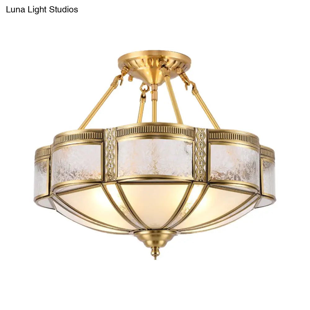 DecorBites™ DecorBites™ Blossom Ceiling Light Fixture - Traditional Style, 14"/18" Wide, 3/4 Bulbs, Frosted Glass Pattern, Semi Flush Mount in Brass
