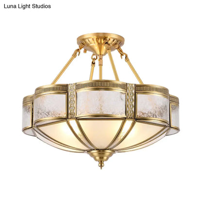 DecorBites™ DecorBites™ Blossom Ceiling Light Fixture - Traditional Style, 14"/18" Wide, 3/4 Bulbs, Frosted Glass Pattern, Semi Flush Mount in Brass