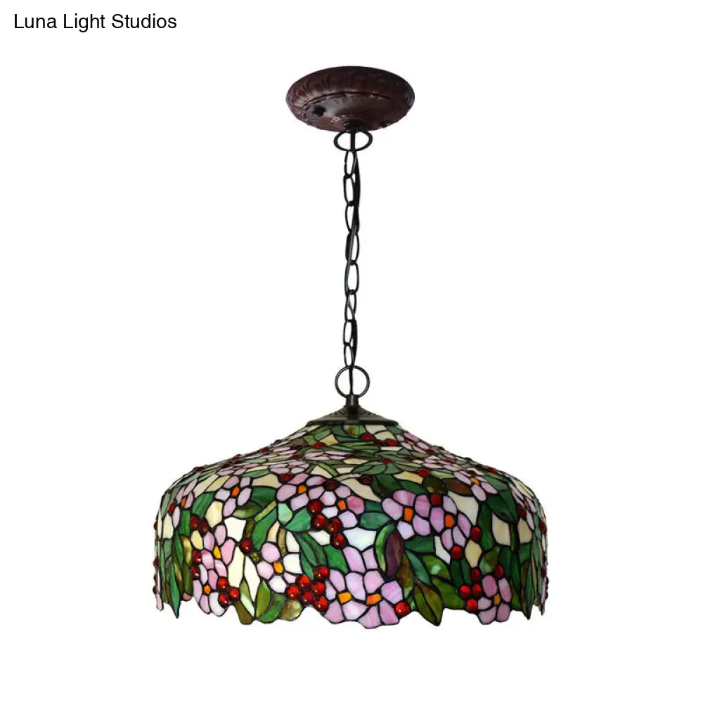 Lámpara colgante Blossom - Lámpara colgante victoriana rosa/verde, lámpara de techo de 3 luces para comedor