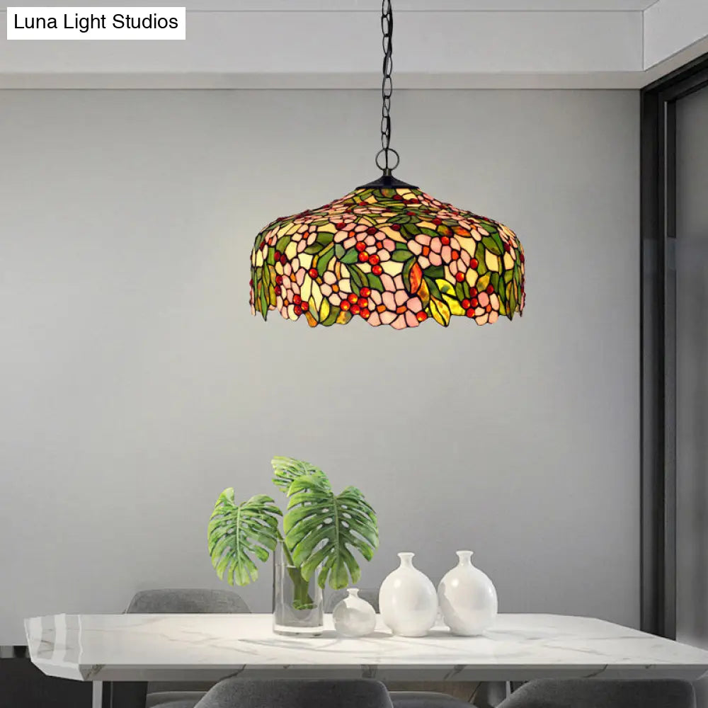 Lámpara colgante Blossom - Lámpara colgante victoriana rosa/verde, lámpara de techo de 3 luces para comedor