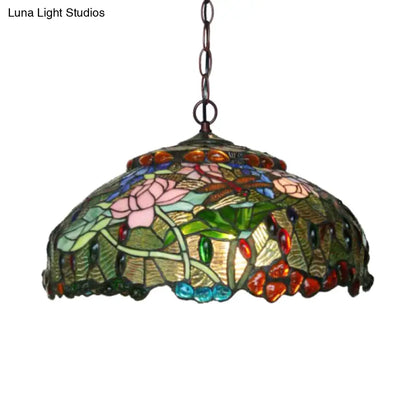 Lámpara colgante Blossom - Lámpara colgante victoriana rosa/verde, lámpara de techo de 3 luces para comedor