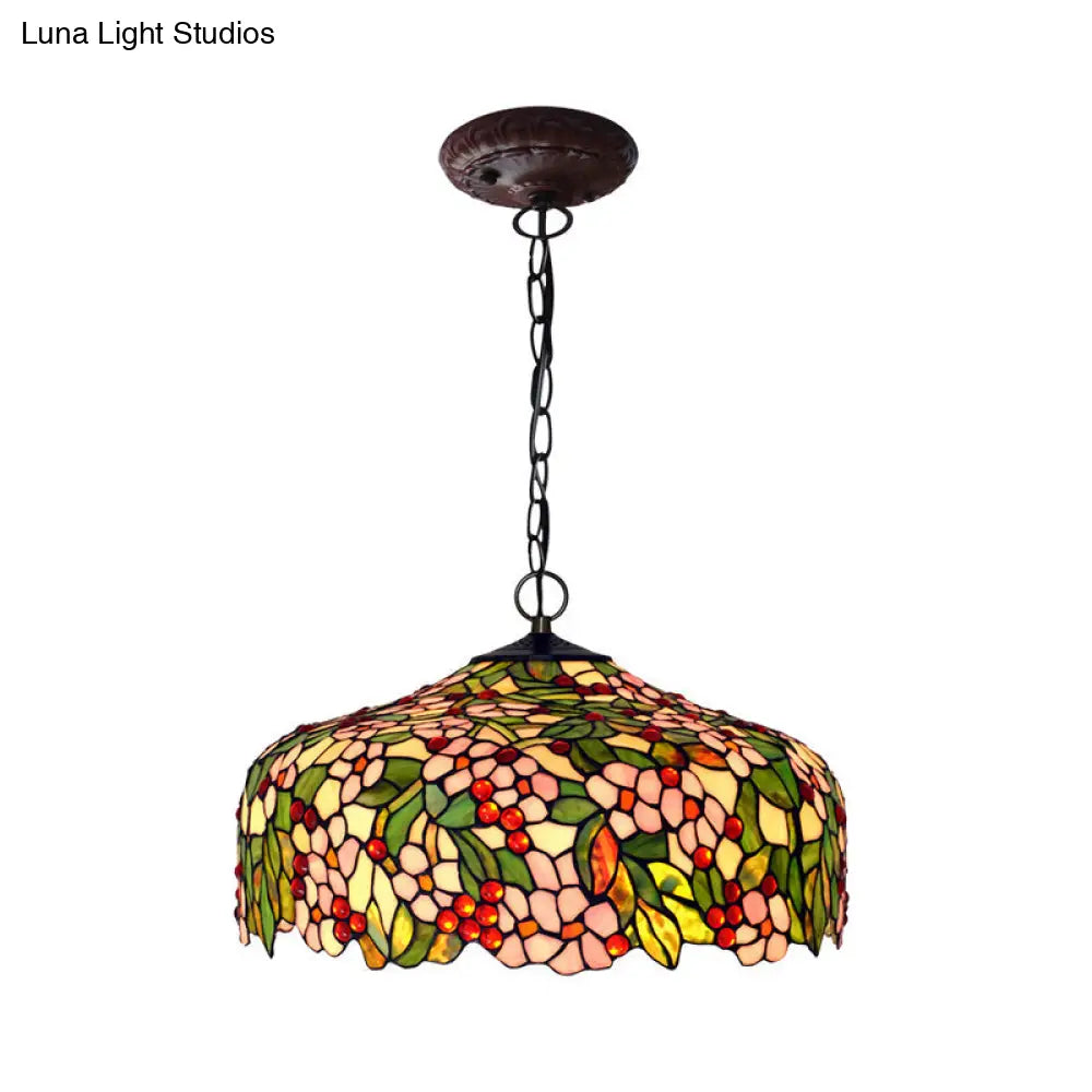 Lámpara colgante Blossom - Lámpara colgante victoriana rosa/verde, lámpara de techo de 3 luces para comedor