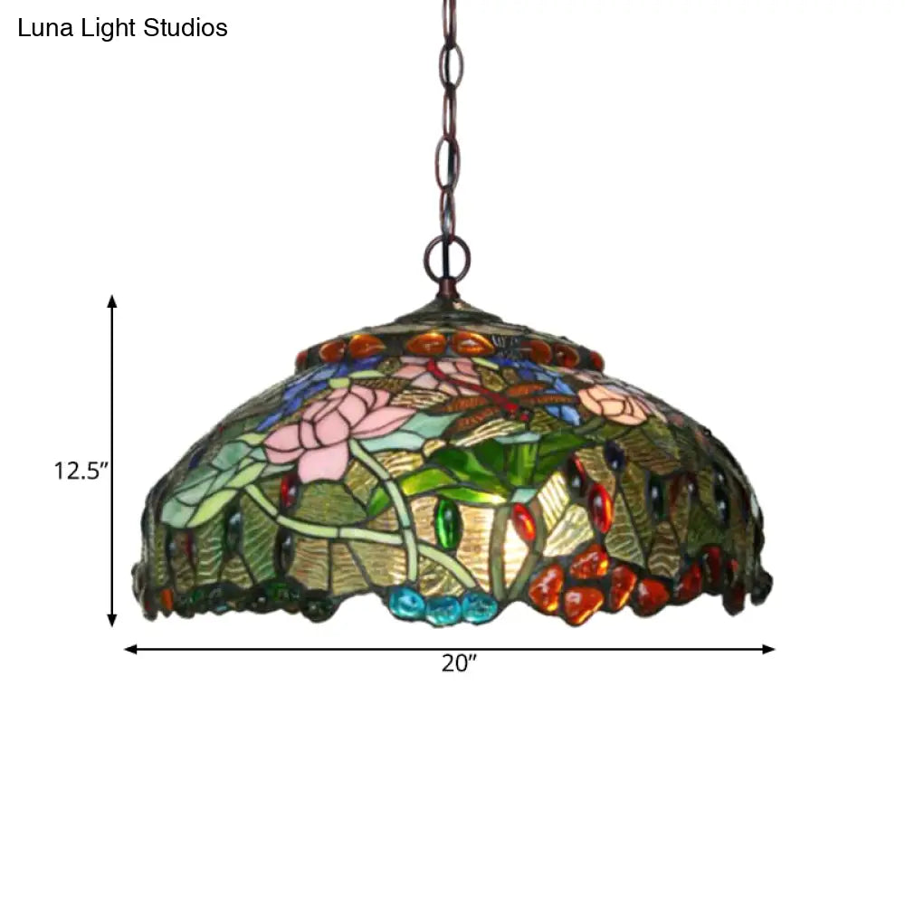 Lámpara colgante Blossom - Lámpara colgante victoriana rosa/verde, lámpara de techo de 3 luces para comedor