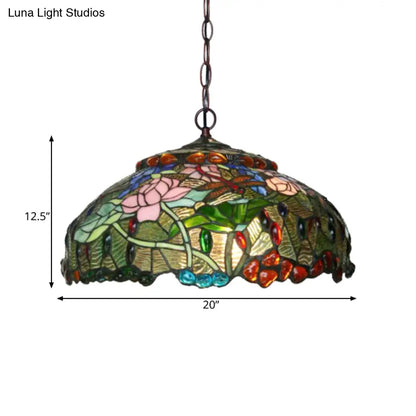 Lámpara colgante Blossom - Lámpara colgante victoriana rosa/verde, lámpara de techo de 3 luces para comedor