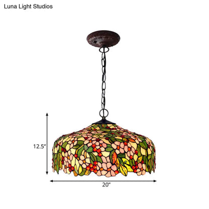 Lámpara colgante Blossom - Lámpara colgante victoriana rosa/verde, lámpara de techo de 3 luces para comedor