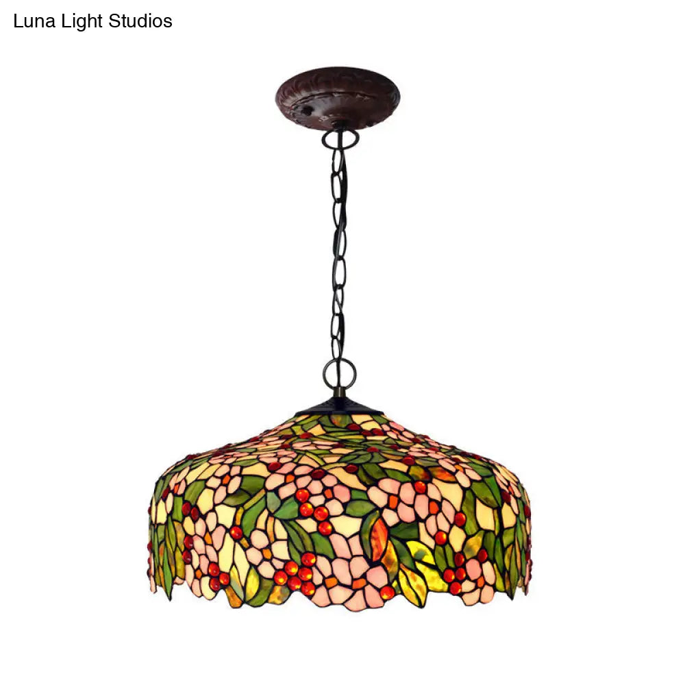 Lámpara colgante Blossom - Lámpara colgante victoriana rosa/verde, lámpara de techo de 3 luces para comedor