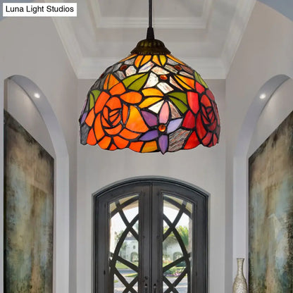 Blossom Orange Tiffany Pendant Light - Bedroom Ceiling Pendant with Cut Glass Shade