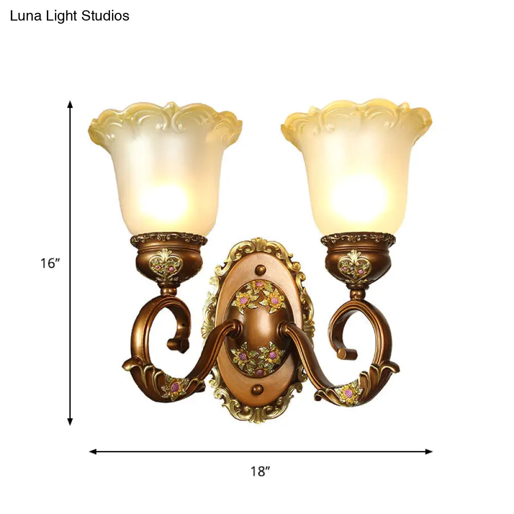 Aplique de pared de cristal marrón con forma de flor de estilo retro