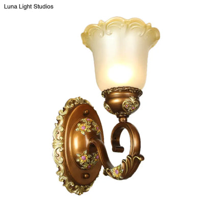 Aplique de pared de cristal marrón con forma de flor de estilo retro