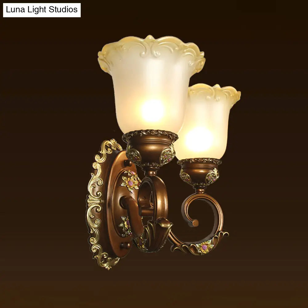 Aplique de pared de cristal marrón con forma de flor de estilo retro