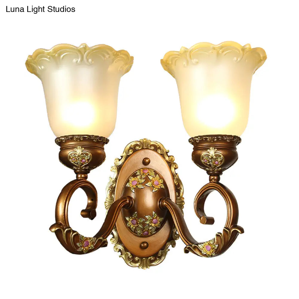 Aplique de pared de cristal marrón con forma de flor de estilo retro