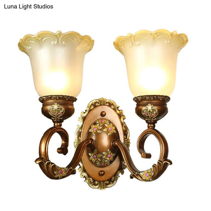 Aplique de pared de cristal marrón con forma de flor de estilo retro