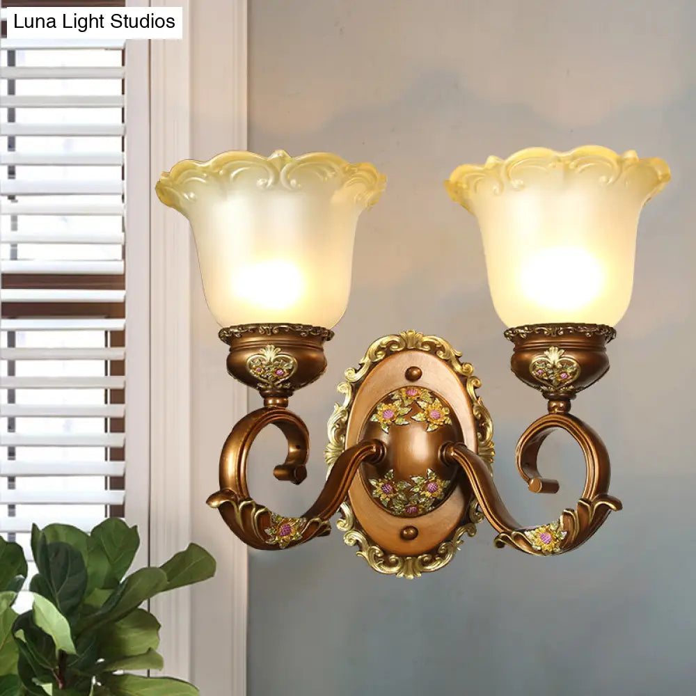 Aplique de pared de cristal marrón con forma de flor de estilo retro