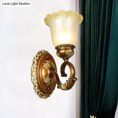 Aplique de pared de cristal marrón con forma de flor de estilo retro