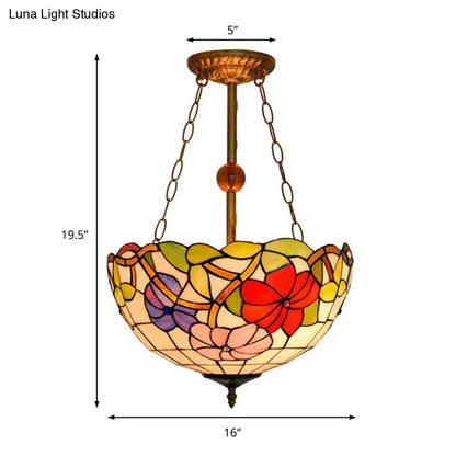 Blossom Stained Glass Tiffany Ceiling Lamp - Restaurant Semi Flush Mount with Inverted Bowl Shade