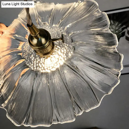 Blossom Textured Glass Pendant Light - Industrial Brass Ceiling Fixture