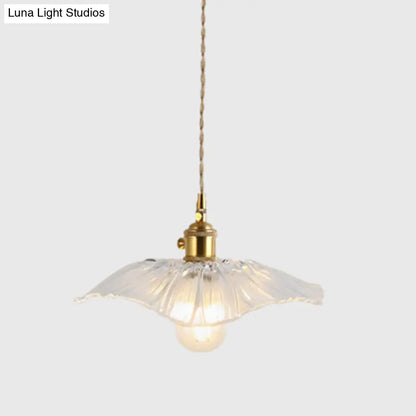 Blossom Textured Glass Pendant Light - Industrial Brass Ceiling Fixture