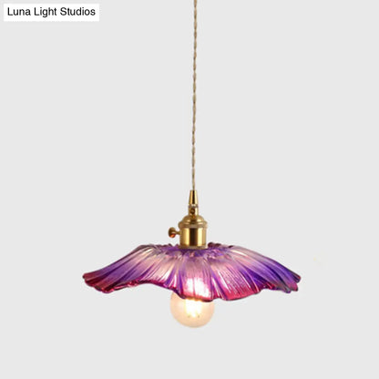 Blossom Textured Glass Pendant Light - Industrial Brass Ceiling Fixture