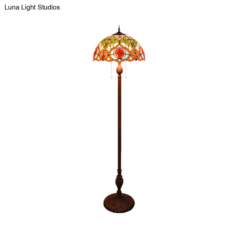 مصباح أرضي زجاجي للقراءة على طراز تيفاني من بلوسوم - إضاءة قائمة أنيقة باللون الأخضر